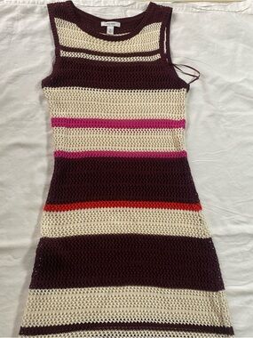 Nine West Striped Crochet Knit Tank Dress in Cream, Burgundy, Pink, Red